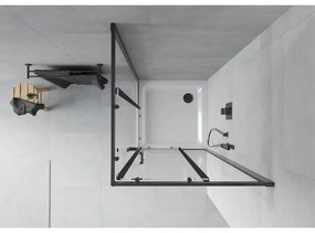 Mexen Rio, štvorcový sprchovací kút s posuvnými dverami 70(dvere) x 70(dvere) x 190 cm, 6mm číre sklo námraza, čierny profil + biela sprchová vanička SLIM, 860-070-070-70-00-4010B