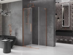 Mexen Velar L, sprchový kút s posuvnými dverami 120 x 85 cm, 8mm číre sklo, medená matná, 871-120-085-03-65