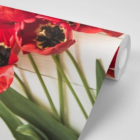 Samolepiaca fototapeta ohnivočervené tulipány