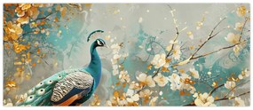 Obraz - Páv so zlatým dekorom (120x50 cm)