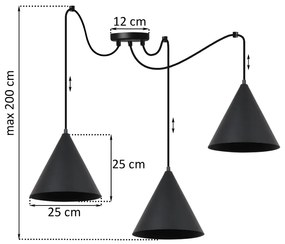 Závesné svietidlo Soho Spider, 3x čierne kovové tienidlo, (fi 25cm)
