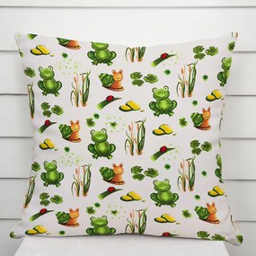 Biante Detská bavlnená obliečka na vankúš Sandra SA-609 Žabky a slimáky na bielom 50 x 60 cm