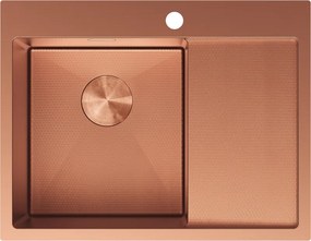 Mexen Exar, 1-komorový nerezový drez s odkvapkávačom, ľavý, 620 x 480 mm, brúsená meď, vzor voština, 6431621005L-65HC