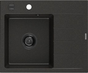 Mexen Ben, 1-komorový granitový drez 600x500x190 mm, ľavý + čierny sifón, čierna-zlatá metalíza, 6522605000-75-B