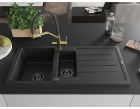 Mexen Andres, granitový drez 1000x500x200 mm, 1,5-komorový a drezová batéria Duo, čierna, 6515-77-671701-57-B