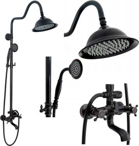 Rea Retro, sprchová súprava s ručnou a dažďovou sprchou a s otočnou vaňovou výlevkou, čierna matná-mosazná, REA-P2366