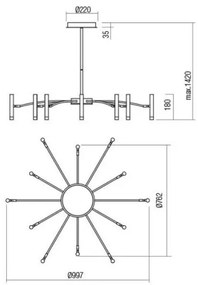 Redo 01-3448 - LED stmievateľný luster na tyči RAYEN LED/60W/230V CRI 90 zlatý