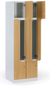 Kovová šatníková skrinka S1 Z, 4 oddiely, 1850 x 600 x 500 mm, mechanický kódový zámok, laminované dvere, orech
