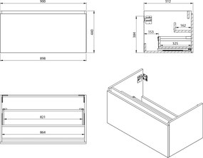Sapho Sapho, LOREA skrinka 120x46x51,5cm (30P+90cm), pravá, dub Alabama/biela matná, LE090-2231-R-05
