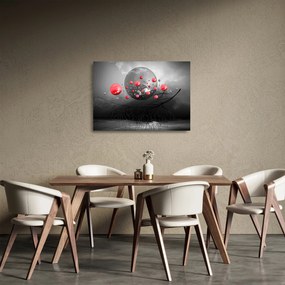 Sklenený obraz červených abstraktných gulí (70x50 cm)