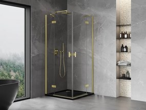 Mexen Mist-H Duo, 2-krídlový výklopný sprchový kút 85 x 85 cm, číre sklo, zlatý matný profil, 8A5-085L-085P-55-00