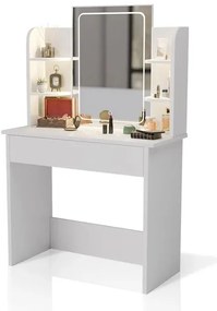 Biely toaletný stolík Zoey s LED zrkadlom a úložnými policam
