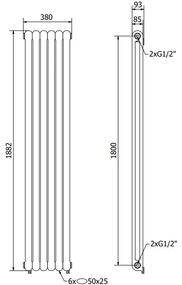 Mexen Kent, vykurovacie teleso 1882 x 380 mm, 1392 W, biela, W216-1882-380-00-20