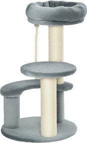 PawHut Mačací strom s hojdačkou, 3-poschodový hrací strom s mačacou posteľou a škrabacím stĺpom, sivý Ø40 x V65 cm | Aosom