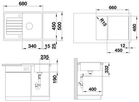 Blanco Zia 45 S Compact, silgranitový drez 680x500x190 mm, 1-komorový, biela, BLA-524725