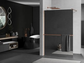 Mexen Kioto+, sprchová zástena Walk-In s poličkou a vešiakom 120 x 200 cm, 8mm sklo vzor zrkadlo, medený matný profil, 800-120-121-65-50