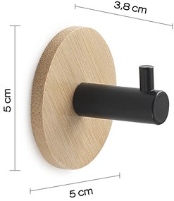 Gedy Gedy, HIMALAYA Vešiačik samolepiaci, guľatý, čierna mat/bambus, 1126