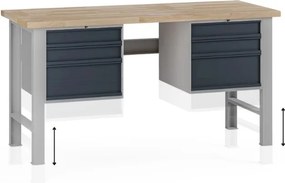 Výškovo nastaviteľný dielenský stôl G7, buková škárovka, 1700 x 685 x 840-1040 mm, 2x kontajner, 6 zásuviek, grafit