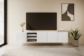 Závesná TV skrinka Asha 200 cm s otvorenou policou - biely mat