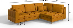 Rohová pohovka (pravý roh) v horčicovohnedej farbe Ariella - Ropez