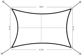 Štvorcová tieniaca plachta/ tienidlo 4x4 m, sivá