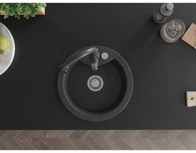 Mexen Diego, 1-komorový granitový drez 488x488x167 mm a drezová batéria Savita, čierna škvrtnitá, 6512-76-672601-76