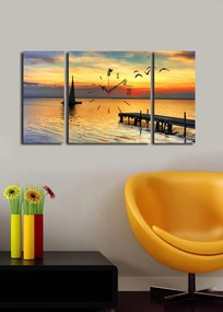 3 dielne dekoratívne nástenné hodiny Sunset žlté