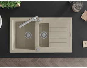 Mexen Matias, granitový drez 900x505x200 mm, 1,5-komorový a chrómová batéria Duero, béžová, 6502901505-73-B