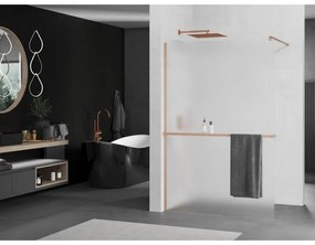 Mexen Kioto+, sprchová zástena Walk-In s poličkou a vešiakom 80 x 200 cm, 8mm sklo námraza, medený matný profil, 800-080-121-65-30