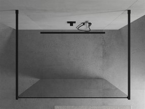Mexen Kioto, priechodná sprchová zástena 110 x 200 cm, 8mm číre sklo, 2x čierna stabilizačná rozpera, 800-110-002-70-00