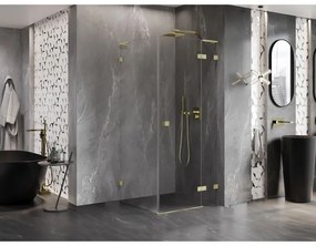 Mexen Lunar, L výklopný sprchový kút pravý 80 x 80 cm, 8mm číre sklo, zlatý kartáčovaný - 834L-080-080-55-00-P