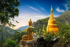 Samolepiaca tapeta zlatý Budha obklopený stromami