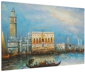 Obraz - Gondola prechádzajúca Benátkami, olejomaľba (90x60 cm)