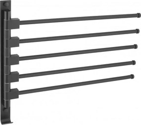 Nástenný vešiak na uteráky AMY - 5 ramenný - čierny matný