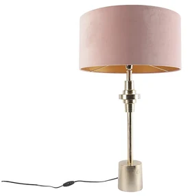 Art Deco stolná lampa zlatý zamatový tienidlo ružový 50 cm - Diverso