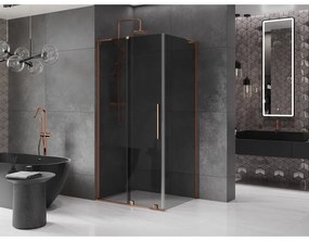 Mexen Velar L, sprchový kút s posuvnými dverami 90 x 80 cm, 8mm šedé sklo, ružové zlato, 871-090-080-43-60