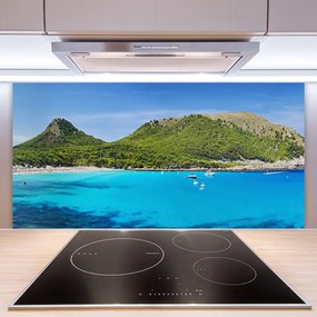 Sklenený obklad Do kuchyne Hory more príroda 125x50 cm