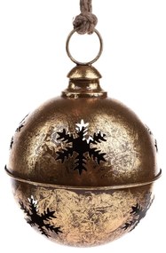 Kovová závesná rolnička s vločkou zlatá​, 20 x 25 cm