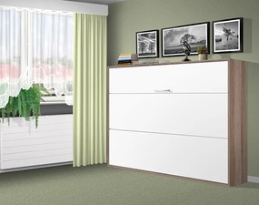 Nabytekmorava Sklápacia posteľ VS1056, 200x120cm farba lamina: dub sonoma tmavá/biele dvere, Varianta dverí: lesklé