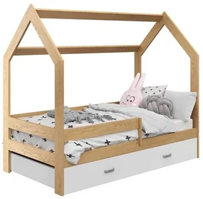 Detská posteľ DOMEČEK D3 borovica 80 x 160 cm Rošt: S lamelovým roštom, Matrac: Matrac EASYSOFT 8 cm, Úložný box: S bielym úložným boxom