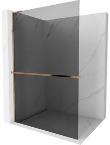 Mexen Kioto+ L, sprchová zástena Walk-In s poličkou a vešiakom 110 x 200 cm, 8mm šedé sklo, ružové zlato profil, 800-110-123-60-40