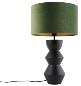 Dizajnová stolná lampa čierna s tienidlom z čierneho zamatu zelená so zlatom 35 cm - Alisia
