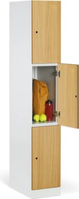 Šatníková skrinka S1 s úložnými boxmi, 3 boxy, 1850 x 300 x 500 mm, zámok s čítačkou RFID kariet, laminované dvere, dub prírodný