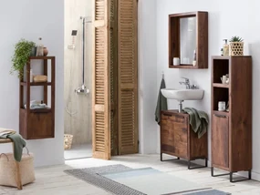 furniture-nabytek.cz - Masívna kúpeľňová vysoká skrinka Sydney z akácie, lakovaná, hnedá