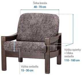 Bielastické poťahy MARMO hnedé kreslo s drevenými rúčkami (š. 40 - 70 cm)