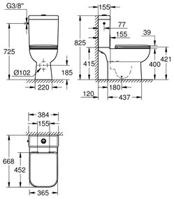 GROHE 39814000 - WC kombi sada START EDGE 825 × 557 × 384 mm keramika/durobiela