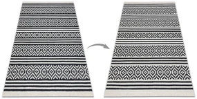 Obojstranný šnúrkový ekologický koberec TWIN 22996 Geometrický vzor, so strapcami, krémovo - čierny