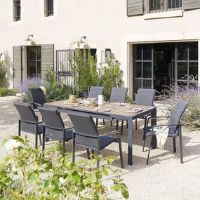 DEOKORK Hliníkový stôl VANCOUVER 142/202x90 cm (antracit/efekt dreva)