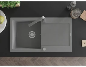 Mexen Leo, drez granitový 900x500x190 mm, 1-komorový, šedý s chrómovým sifónom a šedá drezová batéria Rita, 6501-71-670300-71