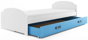Interbeds Jednolôžková posteľ Lili2 biela pre teenagerov 200x90 s matracom a šuplíkom - modrá